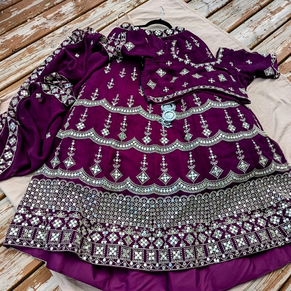 Party style Lehnga ,stitched blouse with embroidered dupatta - Picture 3 of 14